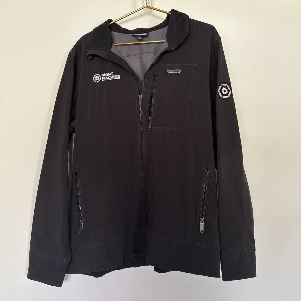 Patagonia Mens XL Black Full Zip Softshell Jacket Sight Machine Logo STY27375